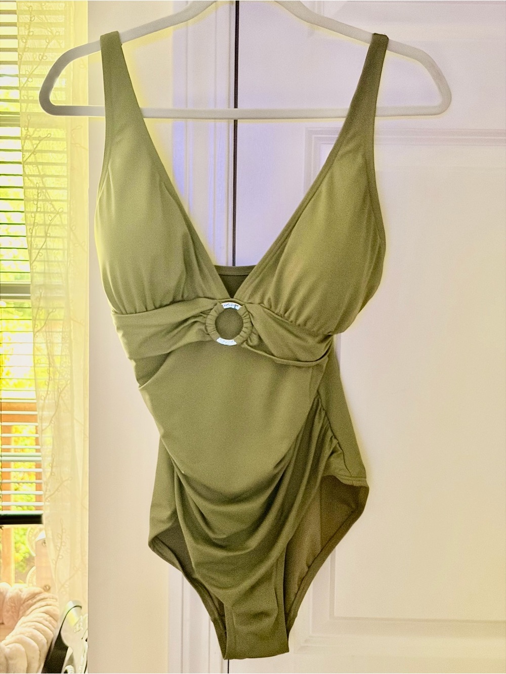 Michael Kors Olive Green One-Piece Swimsuit with Ring Detail